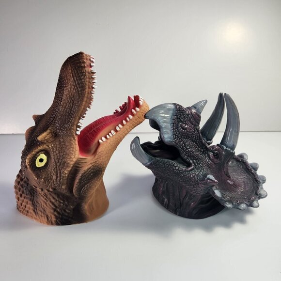 Dinosaur Hand Puppets and Dinosaur Mask Lot of 3 Triceratops T-Rex - Picture 13 of 16